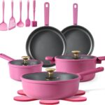 CAROTE Non Stick Pots and Pans Set, Cookware Sets Nonstick, Kitchen Cooking Set with Stay-Cool Handles,with Silicone Tools and Pot Protectors,17 Piece