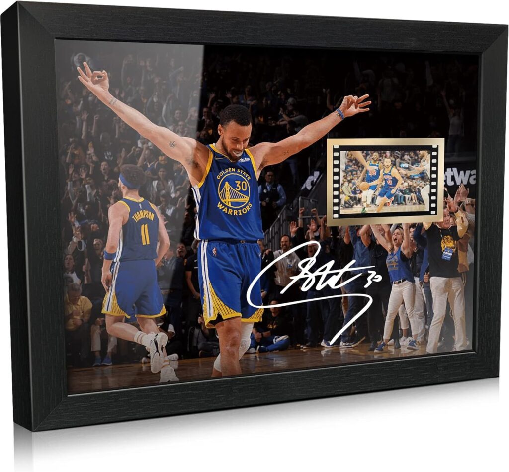 ORIMAMI Gifts for Basketball Player Stephen Curry Fans,Sport Superstar Picture Desktop Framed Photo 8×6 Inches with Printed Signed and 1x35mm Film Mini Cell Display
