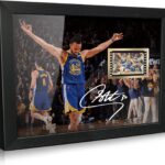 ORIMAMI Gifts for Basketball Player Stephen Curry Fans,Sport Superstar Picture Desktop Framed Photo 8×6 Inches with Printed Signed and 1x35mm Film Mini Cell Display