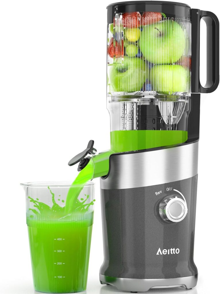 Aeitto Cold Press Juicer, Juicer Machines, with Large Feed Chute, Easy to Clean, High Juice Yield, For Whole Vegetables and Fruits,Slow Masticating Juicers, Easy to Assemble