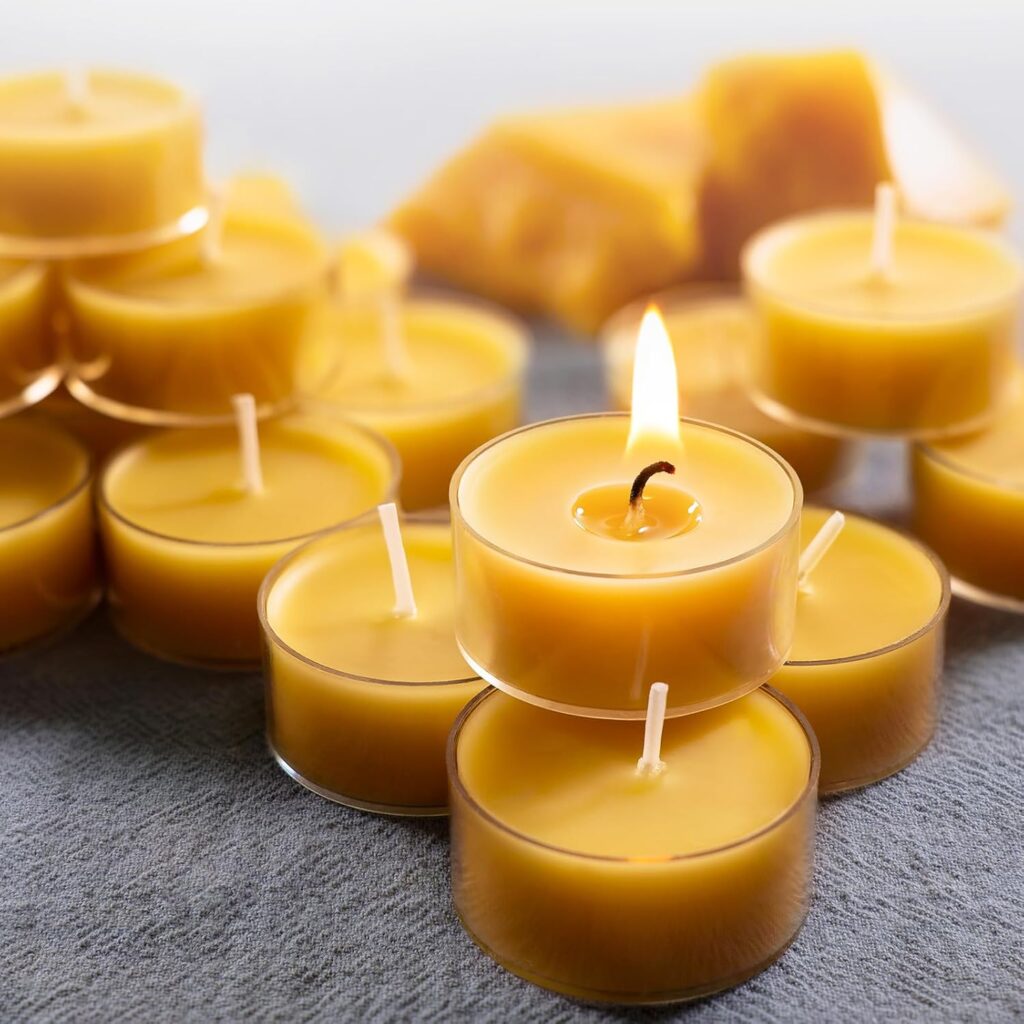Pure Beeswax Tealight Candles-16 Pack – Handmade Natural Beeswax Tea Candles in Clear Cup | 4 Hour Extended Burn Time | Smokeless Beeswax Candles | for Home Deco, Fragrance, Relax