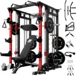 RitFit Buffalo Smith Machine, Power cage with LAT-Pull Down System & Cable Crossover System, All-in-One Squat Rack for Home Gym, Power Rack