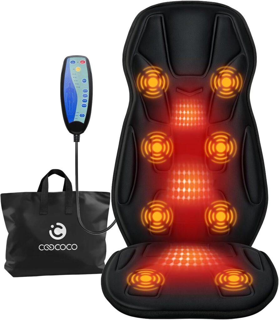 CooCoCo Vibration Back Massager with Heat, 2025 Christmas Birthday Gifts for Mom Dad Him Men Husband, Massage Chair Pad with 8 Vibrating Motors & 2 Levels Heat, Heated Seat Cushion for Home Office Use