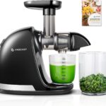 Cold Press Juicer Machines, AMZCHEF Slow Masticating Juicer with Reverse Function, High Juice Yield, Easy Clean with Brush, Recipes for High Nutrient Fruits and Vegetables, Black(Updated)