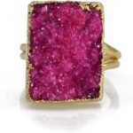 Maria Statement Ring Natural Druzy Gemstone (All Gemstones are One of A Kind & Unique) Gold and Silver Plated Handcraft Adjustable Ring Size US 6-8