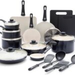 GreenLife Soft Grip Healthy Ceramic Nonstick 23 Piece Kitchen Cookware Pots and Frying Sauce Saute Pans Set with Kitchen Utensils, PFAS-Free, Dishwasher Safe, Black