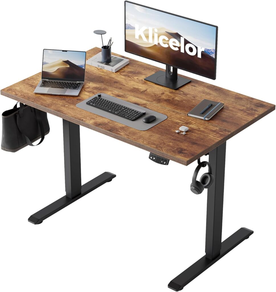 40 Inch Electric Standing Desk, Height Adjustable Office Desk, Sit Stand Up Computer Desk with Memory Preset, Two-Piece Desktop, Rustic Brown
