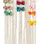 Mkono Macrame Bow Holder Hanging Hair Bow Organizer for Girls Hair Bows,Boho Wall Hair Clips Headband Storage Hanger for Baby Toddler Girls Room, Ivory (Clips and Other Props Not Included)