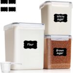 ComSaf Flour Sugar Storage Containers Set of 3 (5.2L/5.5Qt) (2.5L/2.6Qt*2), Large Airtight Food Storage Containers with Lids, Plastic Canisters Sets for Kitchen, Pantry Organizers for Rice and Baking