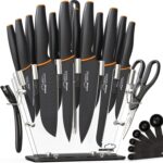 Amorston Knife Set, 22-Piece Kitchen Knife Set with Acrylic Block, Dishwasher Safe with Sharpener, High Carbon Stainless Steel, Anti-slip Ergonomic Handle, Black