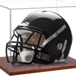 Full Size Football Helmet Display Case – 15.4×11×11.8in Interior, 100% Wooden Base, Compatible with Baseball/Motorcycle/Racing Helmets, High-Transparency Acrylic with UV Protection