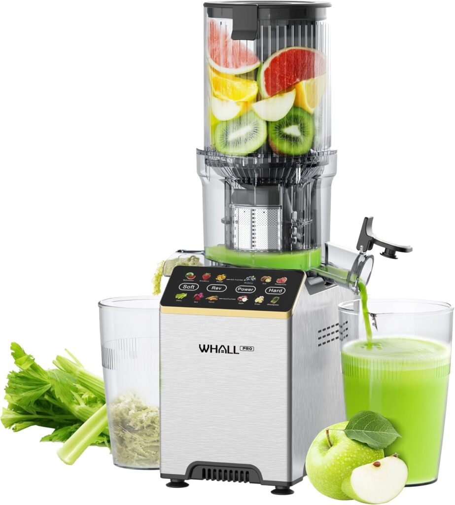 Cold Press Juicer, Touchscreen Juicer Machines with 4.5” Wide Feed Chute, Stainless Steel Masticating Juicers Easy to Clean, Ergonomic Operational Panel Design, High Juice Yield, Silver