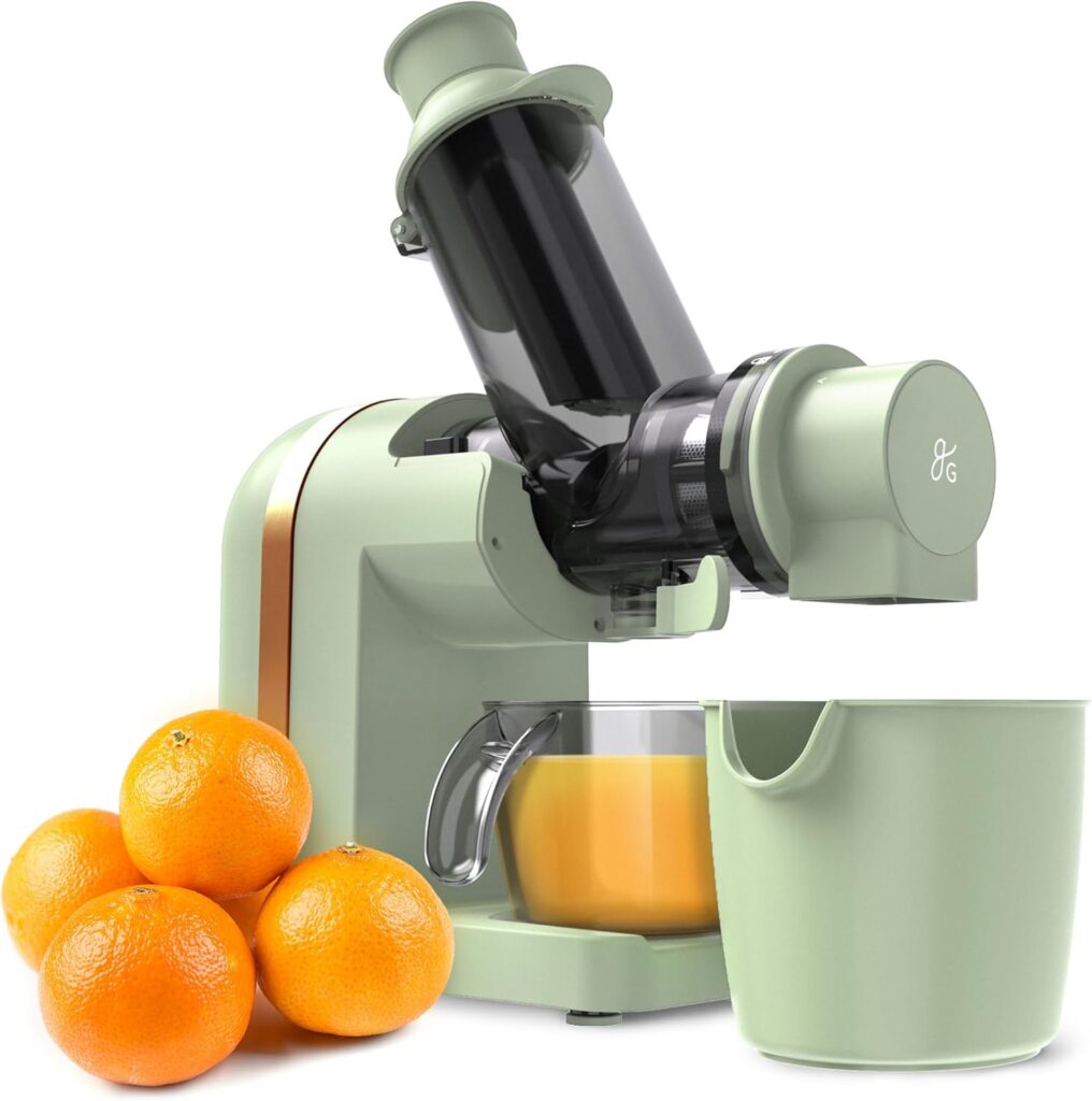 Greater Goods Cold Press Juicer, Powerful Slow Masticating Juice Extractor with Quiet Motor for Fruits and Vegetables, High Juice Yield, Easy to Clean, Sage Green