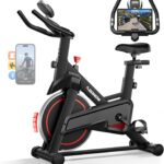 Exercise Bike, Low Noise Stationary Bikes for Home, Adjustable Brake Pad Indoor Cycling Bike, 300lbs Capacity Compact Workout Bike with Tablet Mount & Comfortable Padded Seat