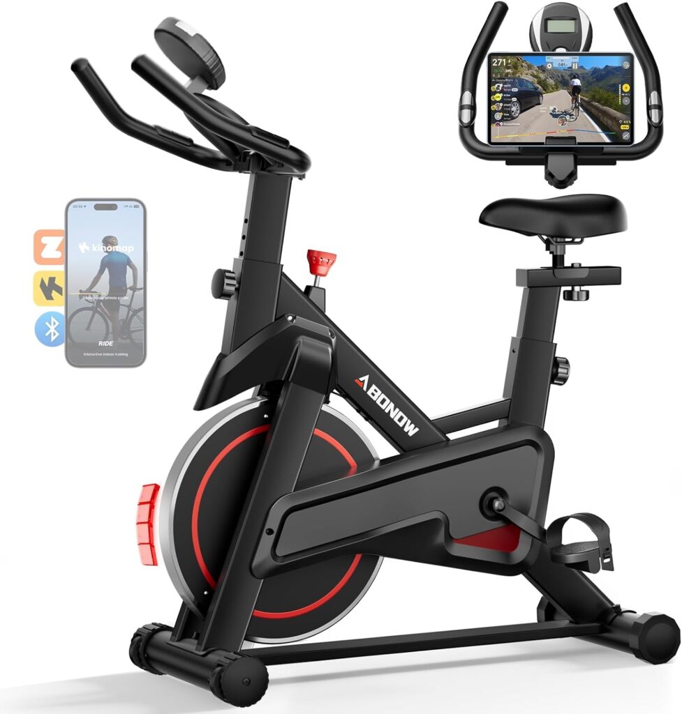 Exercise Bike, Low Noise Stationary Bikes for Home, Adjustable Brake Pad Indoor Cycling Bike, 300lbs Capacity Compact Workout Bike with Tablet Mount & Comfortable Padded Seat