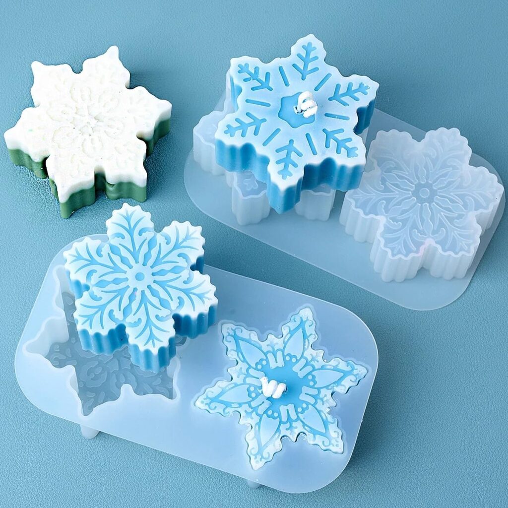 Christmas Snowflake Candle Silicone Mold 2 Hole DIY Aromatic Handmade Soap Plaster Resin Mold Xmas Pastry Baking Mold Home Decor