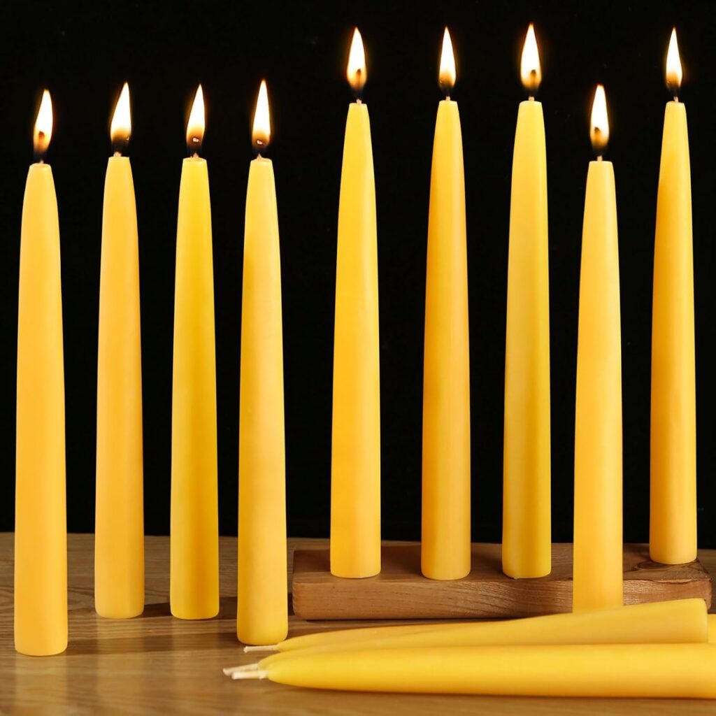 18 Pack Beeswax Taper Candles, 8 in Dripless Pure Beeswax Candle Sticks,8 Hours Long Burning Natural Bees Wax Candles for Home,Unscented Smokeless Tapered Candlesticks for Dinner
