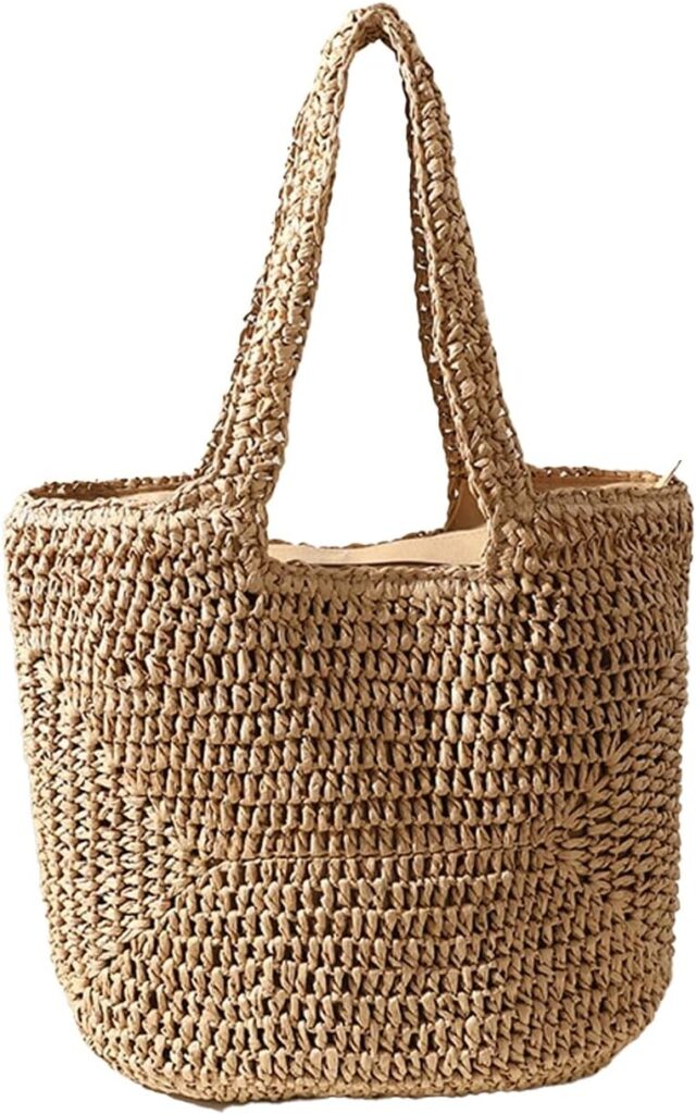 Bohemian Straw Bag,Tote Handmade Hand-woven Women Handbags for Retro Summer Vacation Beach Travel Daily Matching Bag 168