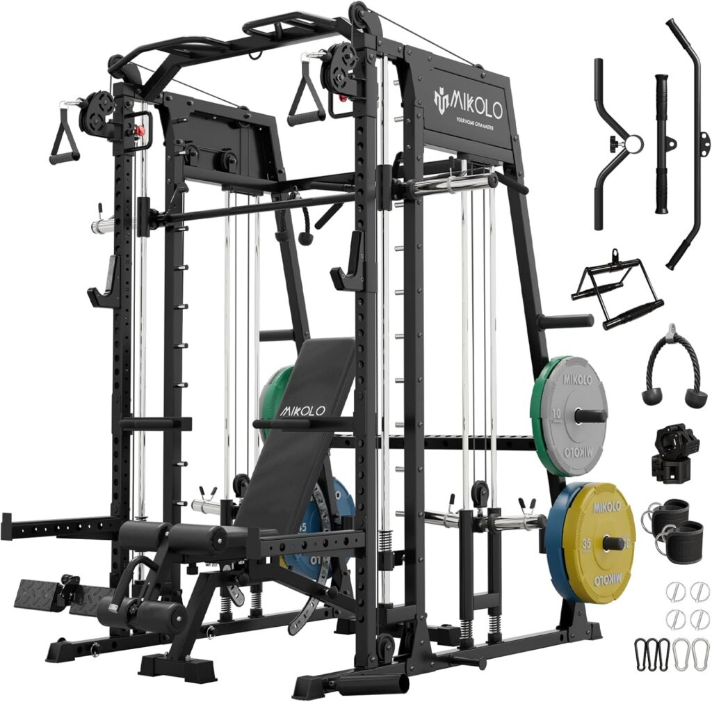 Mikolo M4 2.0 Smith Machine, All-in-One Home Gym Power Cage with LAT Pulldown & Cable Crossover, Squat Rack for Full Body Workouts