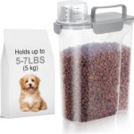 5-7Lbs Dog Cat Food Storage Container with Upgraded Large Nozzle BPA-free, 4 Snap Seals Plastic Pet Food Storage Containers with Handles (1, Light Gray, 5L)