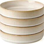 famiware Star 7.5″ Pasta Bowls Set, Salad Bowl Set of 4, Double Reactive Glaze, Stackable, Ideal for Your Friend for Housewarming, Festivals, Cappuccino White