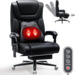 HOFFREE Kneading Massage Office Chair with Heat 500lbs Ergonomic Desk Chair with Footrest and Lumbar Support Pillow PU Leather Executive Computer Chair for Heavy People (Black)