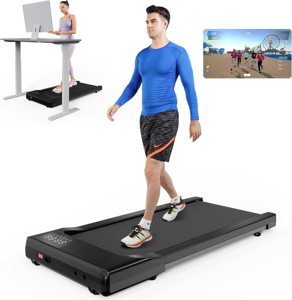DeerRun 2025 Upgrade Walking Pad – Raceable Smart Under Desk Treadmill with Rewards Program, Quick Setup, 2.5HP, APP/Remote Control, LED Display, 300 lbs Capacity