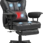 HOMCOM Massage Executive Office Chair with 6 Vibration Points, 400LBS Heated Big and Tall Office Chair with Foot Rest and Lumbar Support, Microfiber Reclining Computer Desk Chair, Black