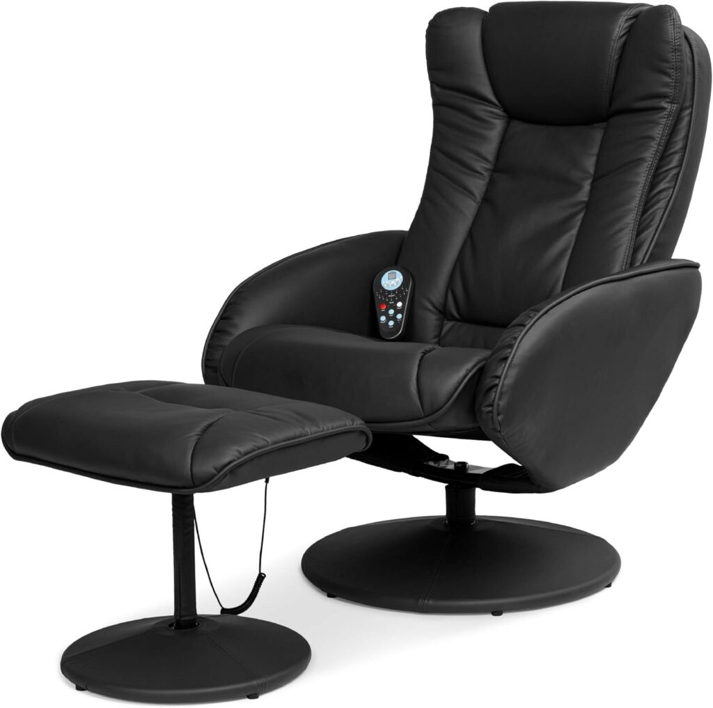Best Choice Products Faux Leather Electric Massage Recliner w/Stool Footrest Ottoman, Remote Control, 5 Heat & Massage Modes, Side Pockets – Black