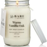 Bare Botanics Warm Vanilla Oak Scented Soy Candle – Premium Candle in 16 oz Mason Jar – 100% Natural Soy Wax & Plant-Based Fragrance Oils, Softly-Scented – Handpoured in WI – 85 Hrs Long Burning