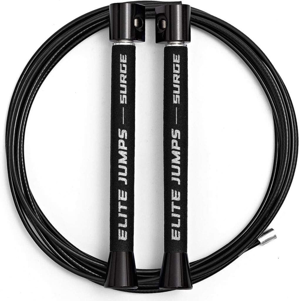 Elite Jumps Surge 3.0 Professional Speed Rope for Double Unders – Patented Dual Bearing Ultra Light-Weight Handle for Premium Spin Control and Kink-Resistant Cable for fast Speed Jump Rope