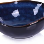 Blue Ceramic Decorative Pottery Key Bowl, Candy Dish, Salad Bowl, Small Jewelry Trinket Dish for Bedroom, Centerpiece, Bedside Table, Living Room Decor (8 inch)
