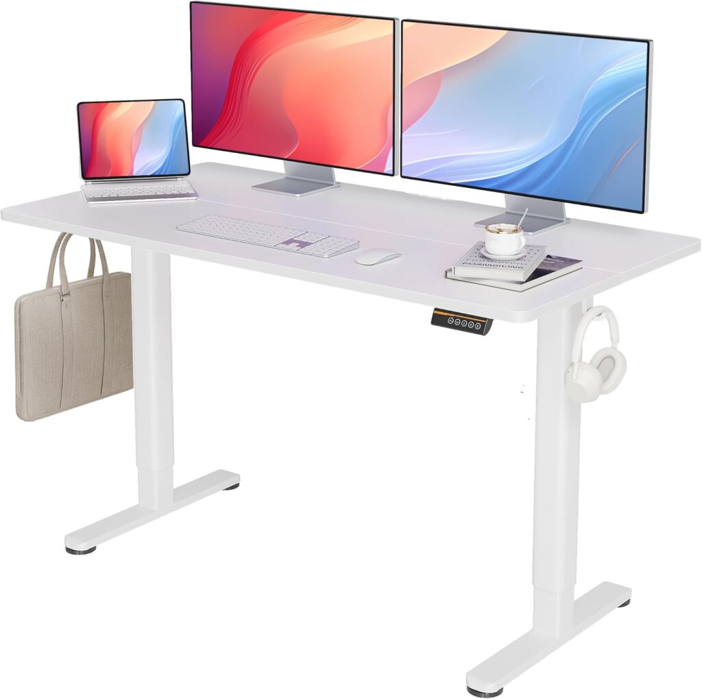 Seang Standing Desk with Adjustable Height, Electric Stand Up Desk 55×24 Inch for Home Office, Studio, Computer Workstation, White