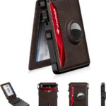 Airtag Wallet for Men, Mens Smart Wallet for Air Tag RFID Blocking, Minimalist Bifold Pop Up Aluminum Credit Card Case Holder 12+ Cards with ID Window, Gift for Men, No Airtag Included, Coffee Brown