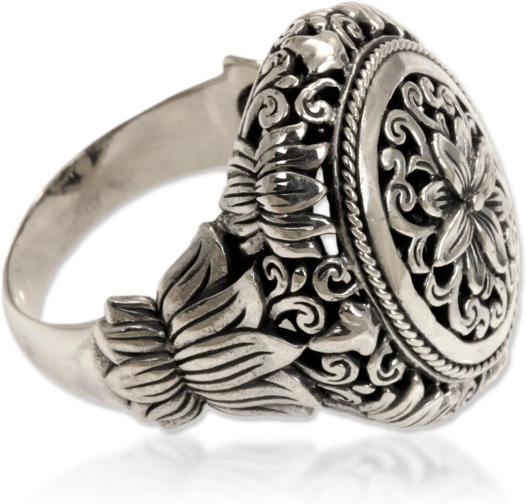 NOVICA Artisan Handmade .925 Sterling Silver Flower Ring Floral Cocktail Indonesia ‘Precious Lotus’