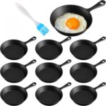 Remerry 10 Sets 4 Inches Cast Iron Skillets Mini Black Iron Nonstick Frying Pan Small Sizzling Plate Egg Pan Cast Pot Bundle with Oil Brush for Indoor and Outdoor Restaurant Kitchen