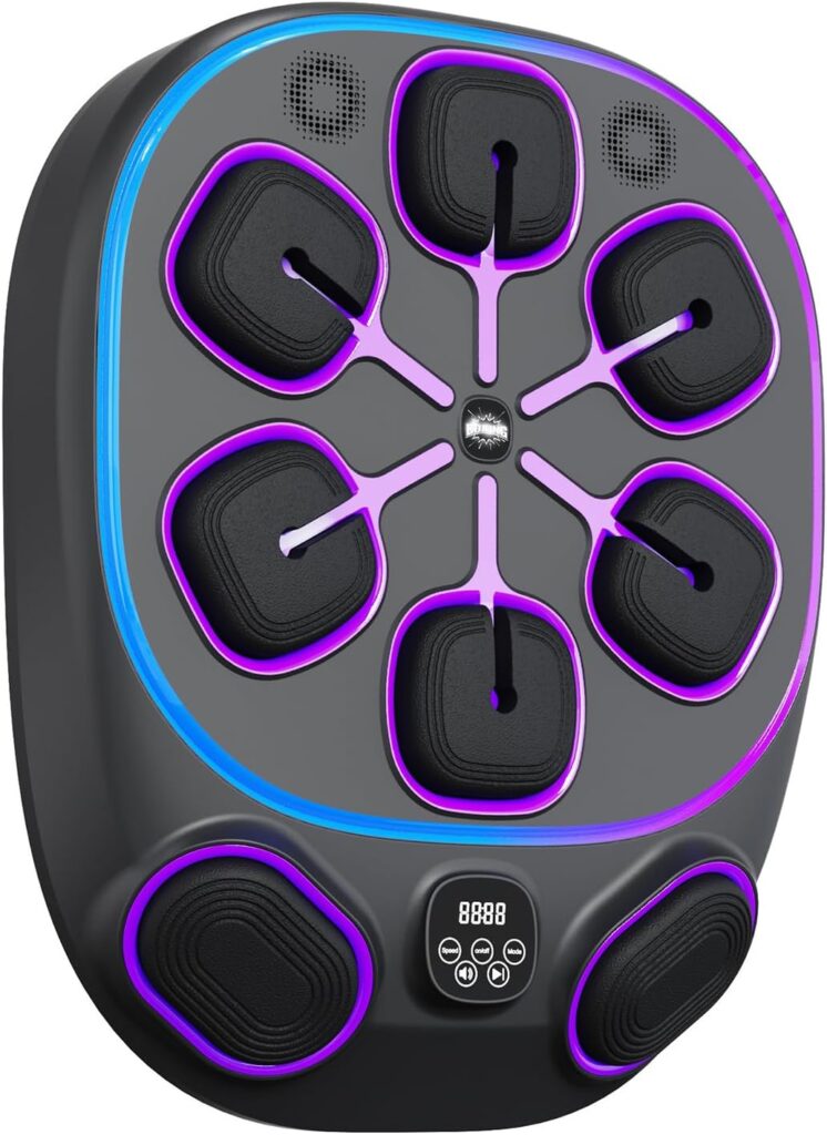 Music Boxing Machine for Adult: 6+2 Targets Music Punching Machine with Gloves Large Size Boxing Workout Target Equipment