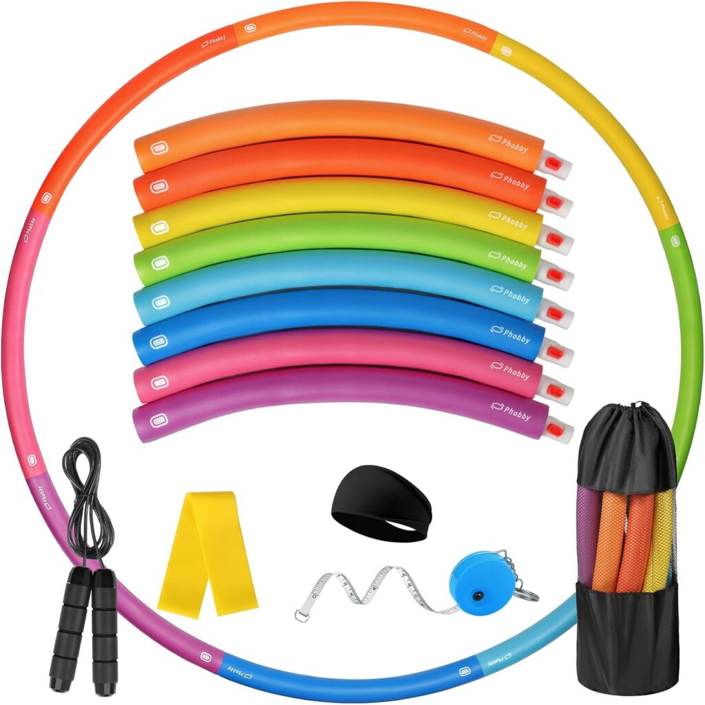 Weighted Exercise Hoop for Adults, 2.2lb&2.8lb Adjustable Fitness Hoop, 8 Detachable Hoop Sections with Jump Rope & Storage Bag, Home Gym Workout