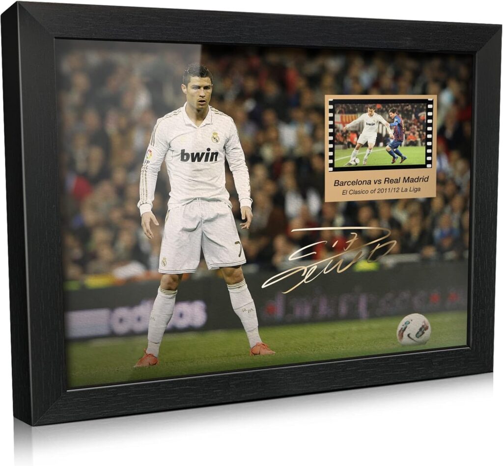 ORIMAMI Signed Ronaldo Poster Photo Desktop Framed Picture 8×6 Inches,with 1x35mm Film Mini Cell Display,Gifts for CR7 Cristiano Ronaldo Fans