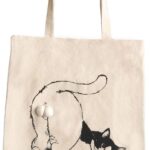 Women Tote Bag Cute Kitty Cat Balls Design, Handmade Handbag Canvas Shoulder Zipper Bags, with Inner Pocket