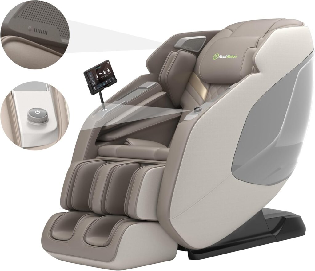 Real Relax 4D Massage Chair Full Body, Zero Gravity Recliner with Negative Ion Purification, Aromatherapy, 20 Auto Modes, Yoga Stretching, Touch Screen, Foot Rollers, Wireless Charger, PS5200 Brown