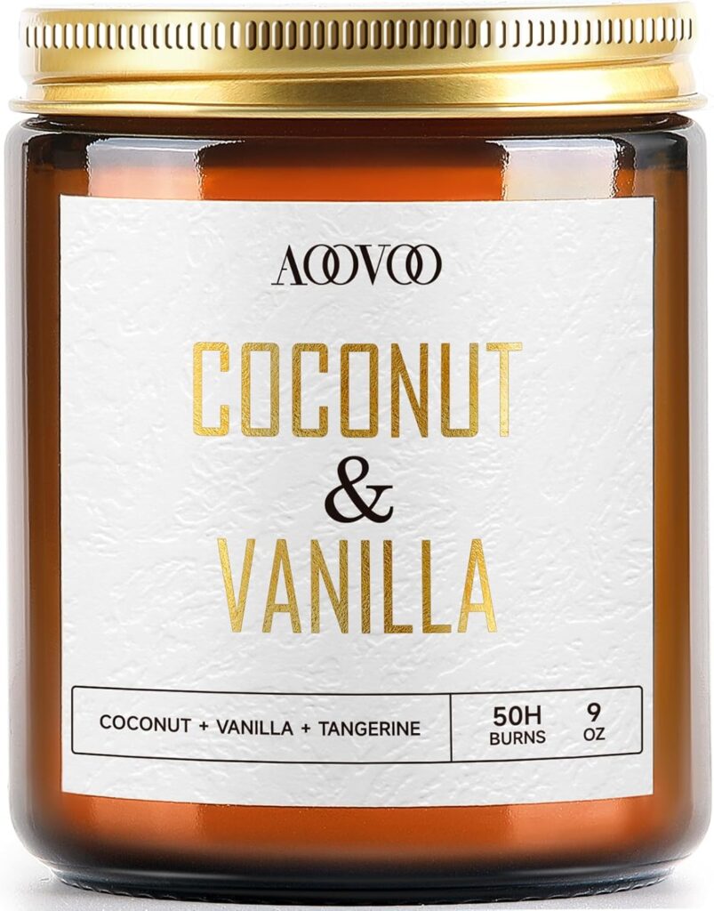 AOOVOO Coconut Vanilla Candles – 9 oz Scented Candles, Aromatherapy Candle, Soy Candle for Home Scented