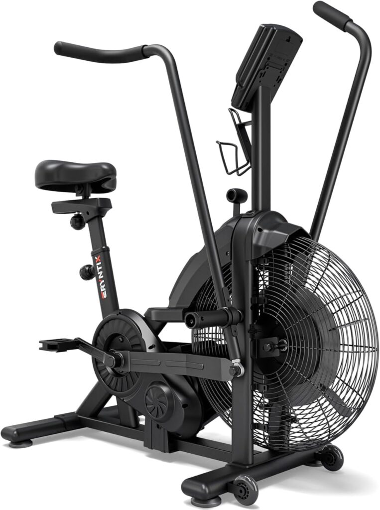 Air Bike, Exercise Bike with Magnetic & Air Resistance Fan Bike, Stationary Bike for Home Cardio Workout, Adjustable Indoor Cycling Bike with APP & Dual Action Handlebars, 350lb Capacity