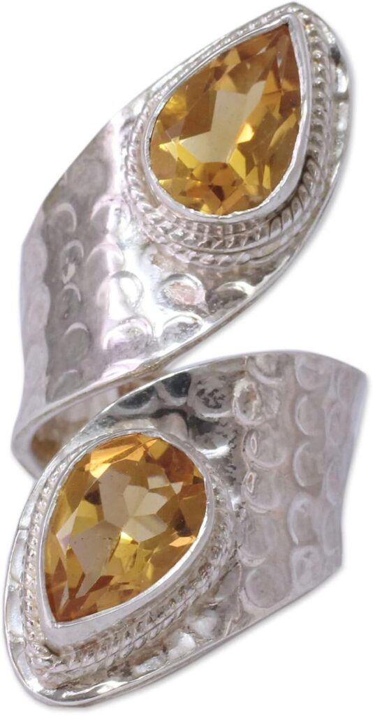 NOVICA Artisan Handmade Citrine Wrap Ring Sterling Silver with Gemstone Jewelry Yellow Multi India Buttercup Primrose Happiness Birthstone [ring Front 1.8 in L x 0.6 in W Band Width 5 mm W] ‘