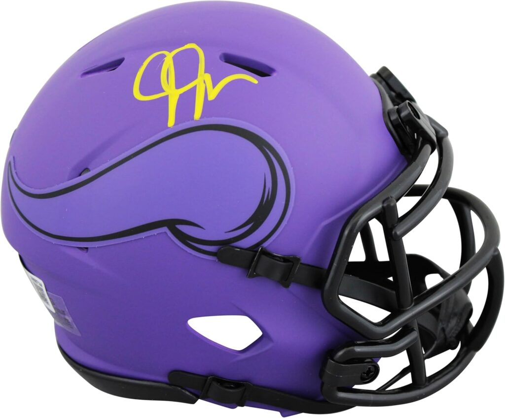 Vikings Justin Jefferson Authentic Signed Rave Speed Mini Helmet BAS Witnessed
