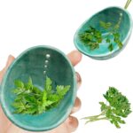 Herb Stripper, 4-Hole Design Pottery Herb Stripper,Handmade Ceramic Herb Stripper Bowl for Removing Leaves and Stems in the Kitchen (Celadon Glaze)