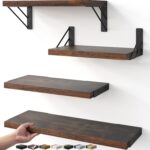 BAYKA Wall Shelves for Bedroom Decor, Floating Shelves for Wall Living Room Kitchen Storage, Mounted Rustic Wood Floating Shelves for Kids Books, Corner Shelf for Bathroom(Rustic Brown,Set of 4)