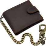 Ahiller Chain Wallet for Men Genuine Crazy Horse Leather Wallets with Detachable Anti-Lost Double Locking Stainless Steel Carabiner Wallet Chain,Men’s Gift-Brown