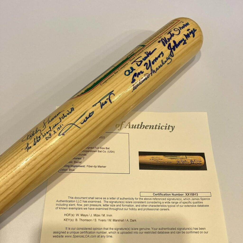 Willie Mays Bobby Thomson Shot Heard Round The World Multi Signed Bat JSA COA – Autographed MLB Bats