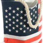 USA Flag Canvas Tote Travel Bag for Women – Large Durable Reusable Patriotic Design Shopping Bag with Zipper for Work, Beach, Groceries